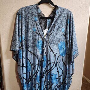 4 in 1 Stylish Bohemian Blue Flowers See Through Scarf/Shawl
